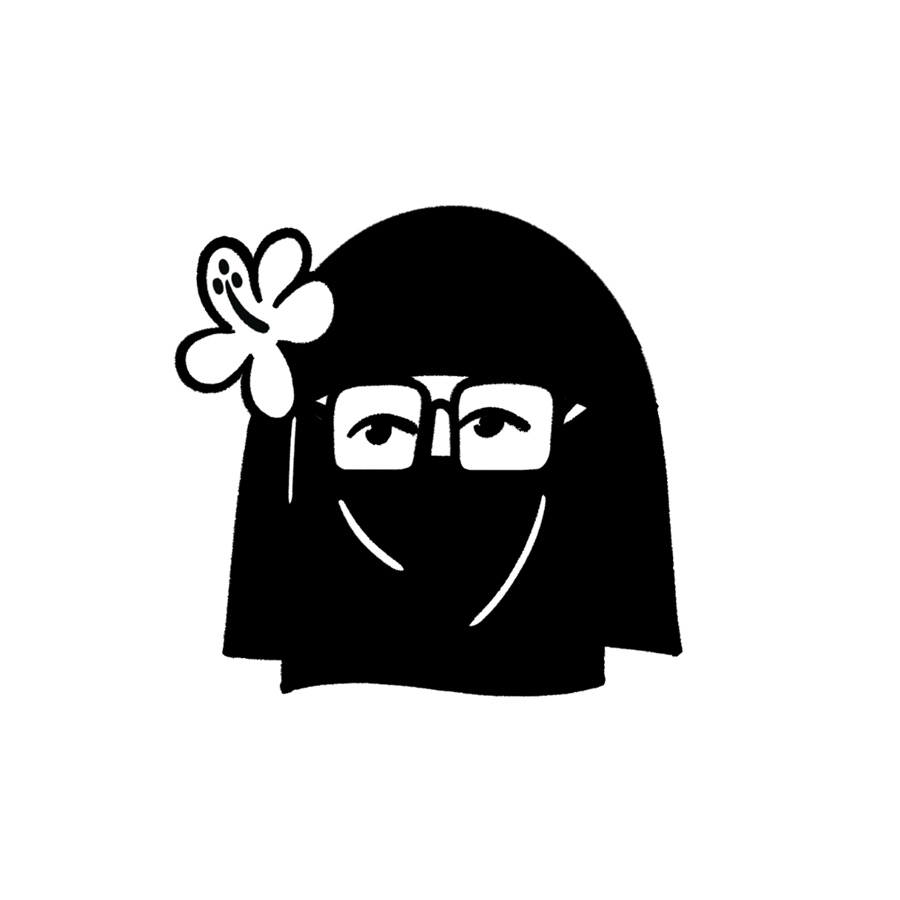 Hand-drawn portrait illustration of Fatima Nadeem in a Notion-inspired black and white style